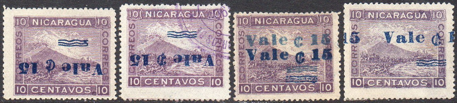 timbres-poste sellos postales stamps Nicaragua Momotombo Volcano & Train 1904 15 centavos surcharge 15c/10c